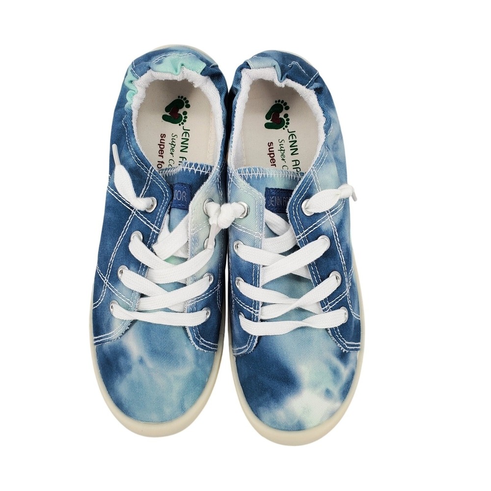 Jenn Ardor Blue Tie Dye Canvas Slip On Sneakers Super Foam Womens 8 Elastic Heel